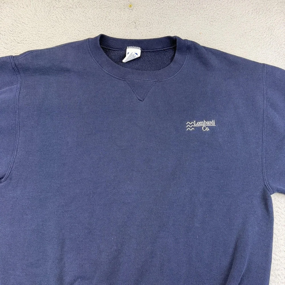 Vintage Russell Athletic Sweatshirt Mens Medium Blue Lombardi Co Embroidered 90s